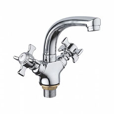 L1311-2 Смеситель для умывальника с гайкой двухвентильный,поворотный маховик крест цинк LEDEME