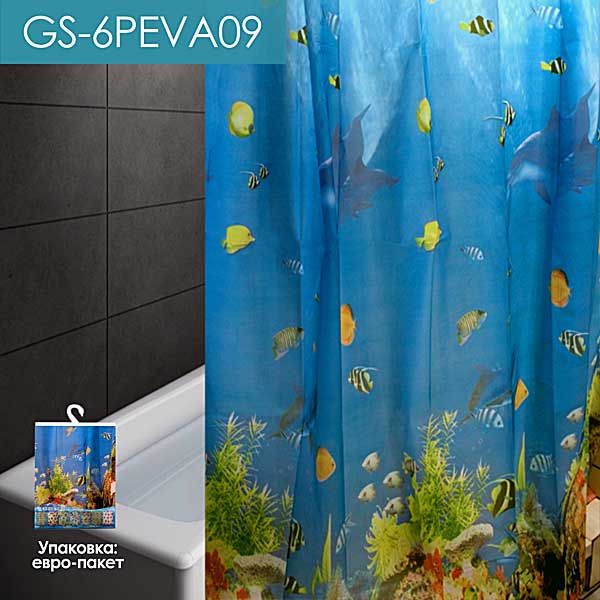 GS-6PEVА09  Штора д/в 180х180 с кольцами с рисунком (голубой океан) 