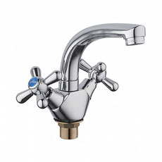 L1318-2 Смеситель для умывальника с гайкой двухвентильный,поворотный маховик крест LEDEME